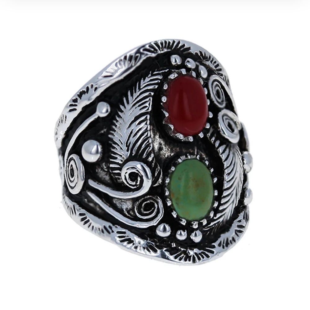Navajo Turquoise and Coral Ring